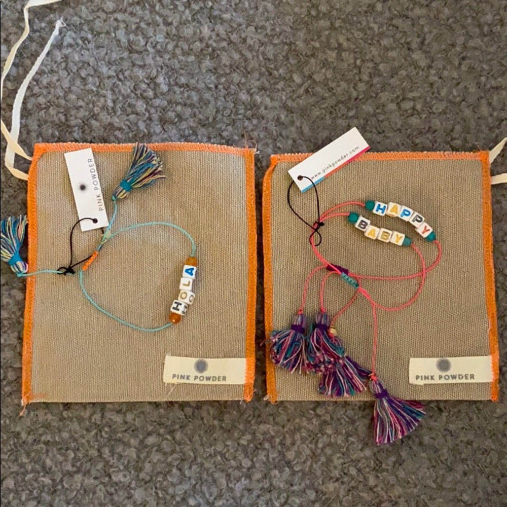 NWT Pink Powder bracelets “Hola” & “Happy Baby”